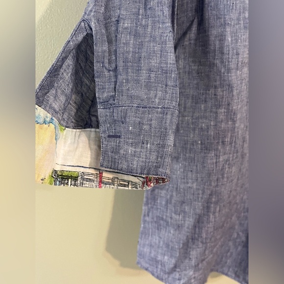 Chicos No Iron. 100% Linen Chambray Blue Shirt Top 3/4 Sleeves Size 1/10 - Picture 5 of 13